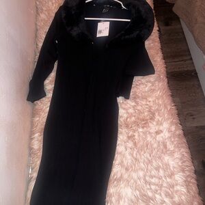 Forever 21 Black Coat with Faux Fur Hood